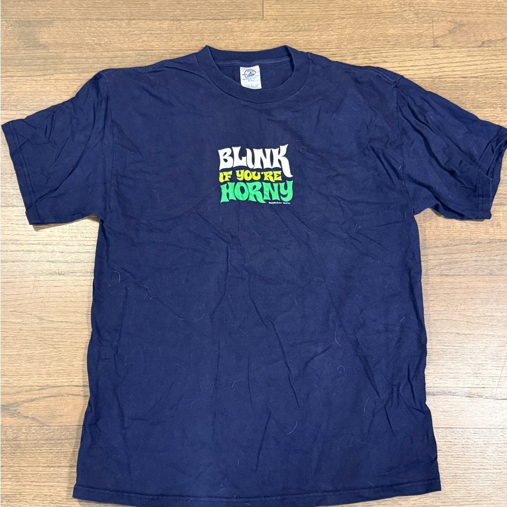 Adult Humor Vintage Tee in Navy Blue 
Size Large